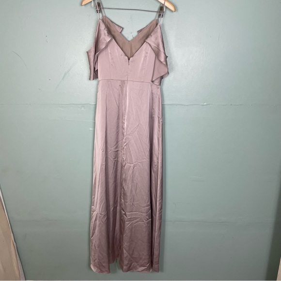 Monique Lhuillier Bridesmaid Isabel Sateen Cold Shoulder Gown Size 8 Champagne - Picture 5 of 7